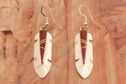 Genuine Apple Coral Sterling Silver Feather Earrings